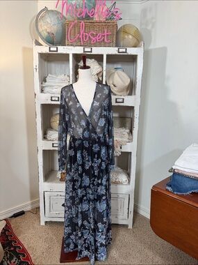 Haani Black Maxi Dress with Blue Floral Print